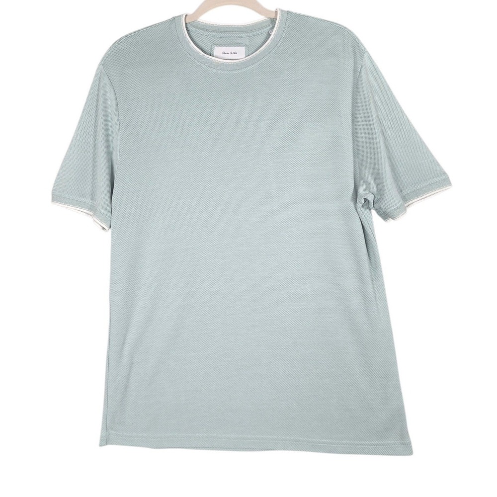 Porter & Ash T-Shirt Mens L Green Modal Blend Ringer Short Sleeve Crew Neck Tee